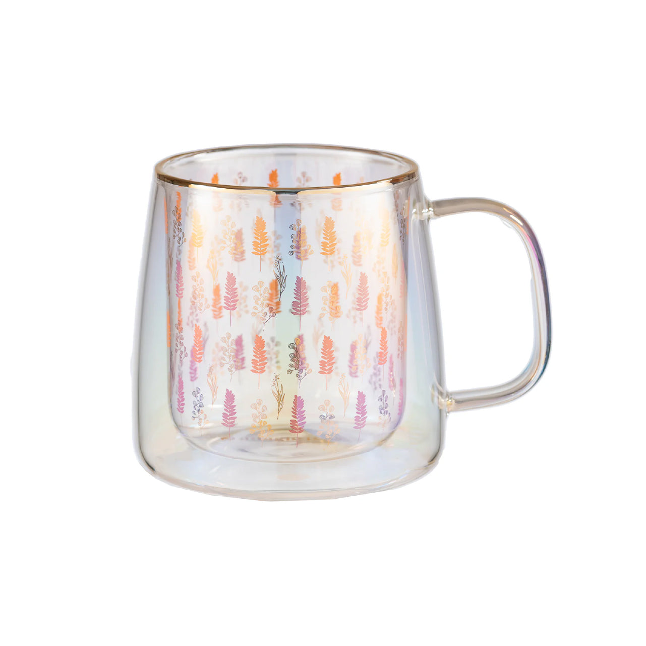 Taza Doble Vidrio Small Leaves & Flowers Iridiscent