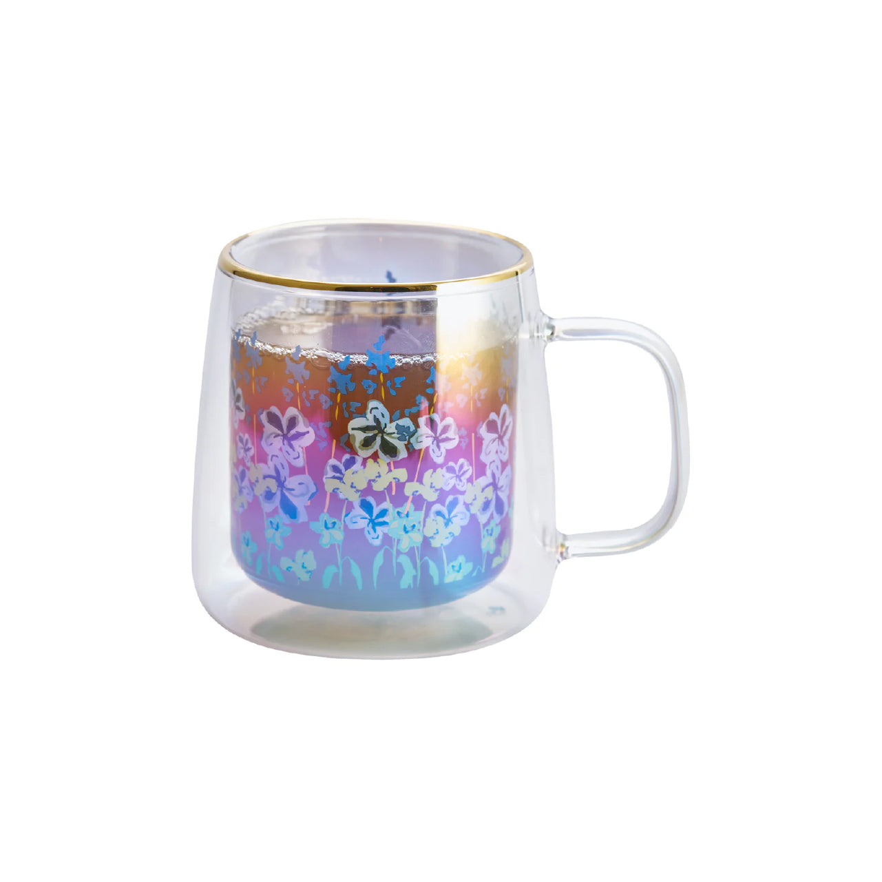 Taza Doble Vidrio Lavender Iridescent