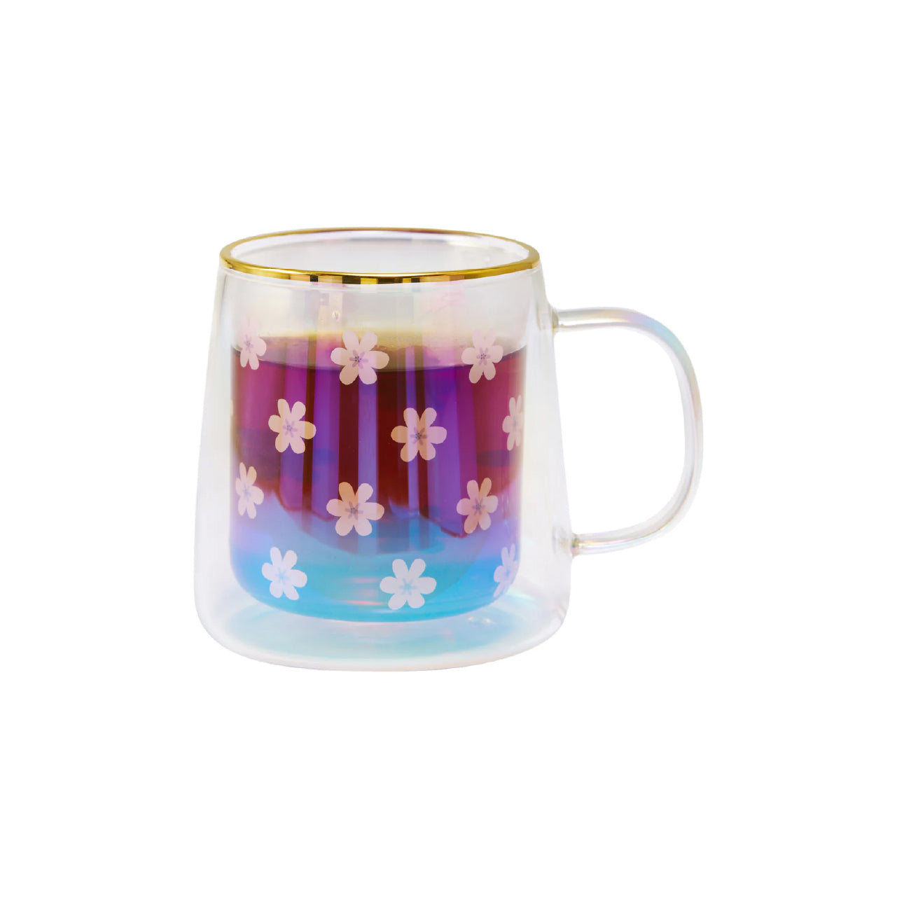 Taza Doble Vidrio Margaritas Iridescent