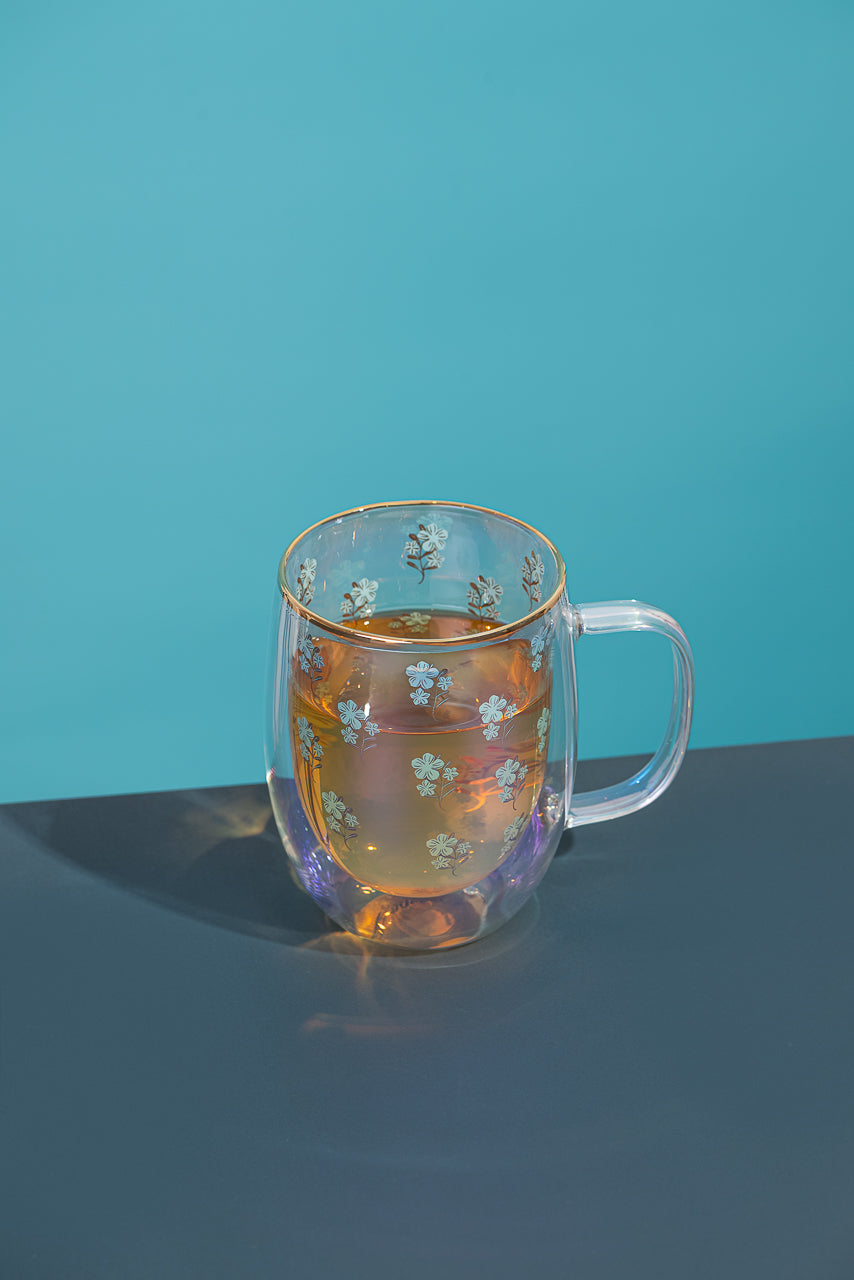 Taza Doble Vidrio Mint Flower