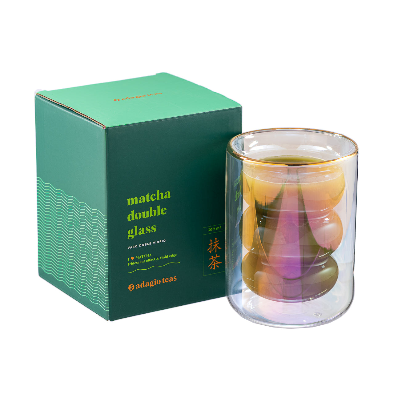 Vaso Doble Vidrio Matcha Iridescent