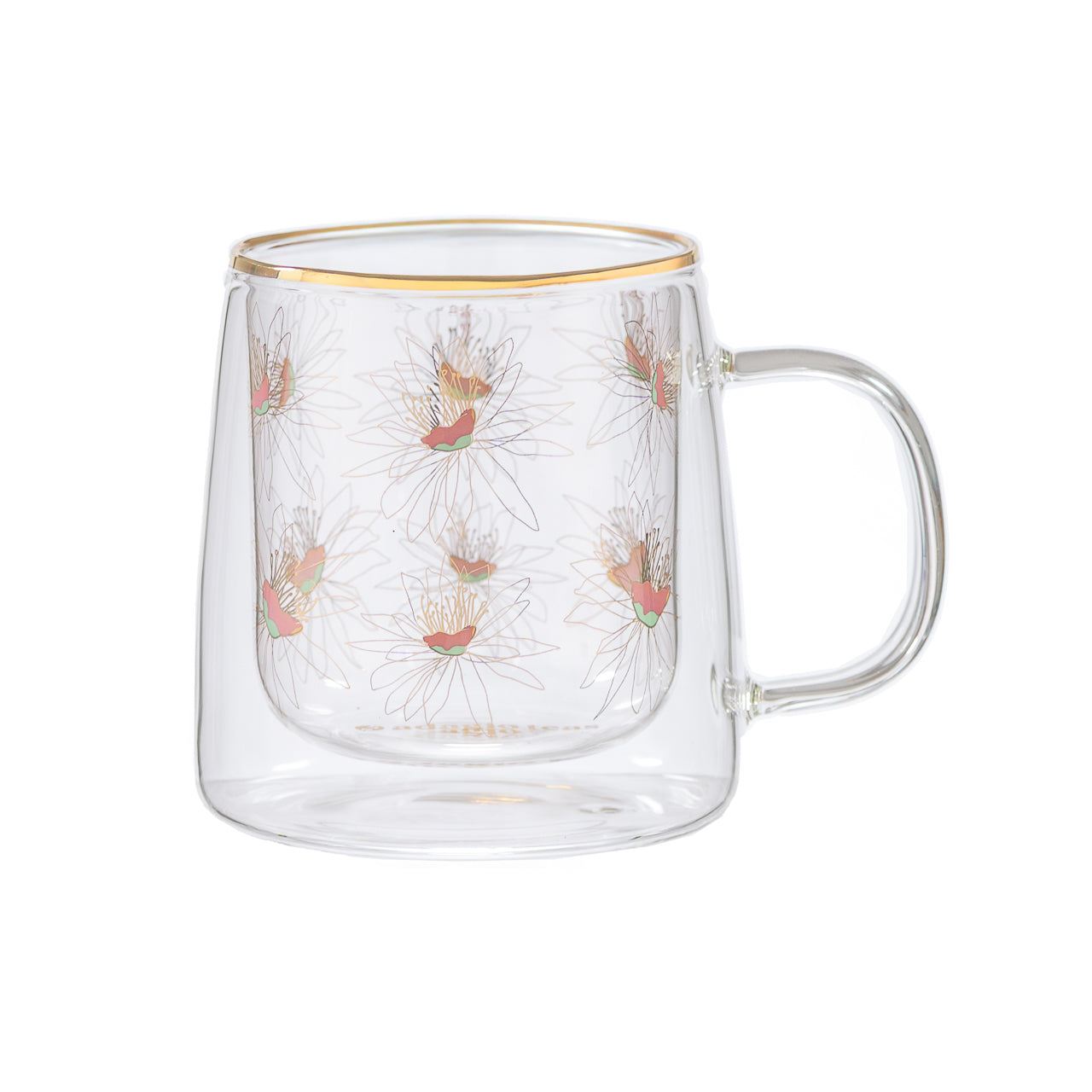 Taza Doble Vidrio Sketched Flowers Iridescent