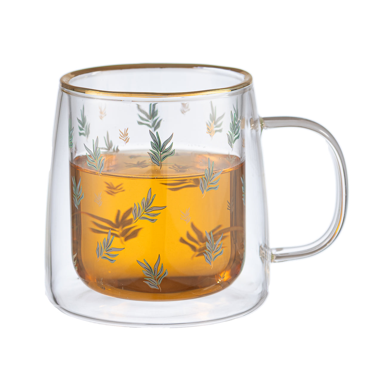 Taza Doble Vidrio Natural Leaves