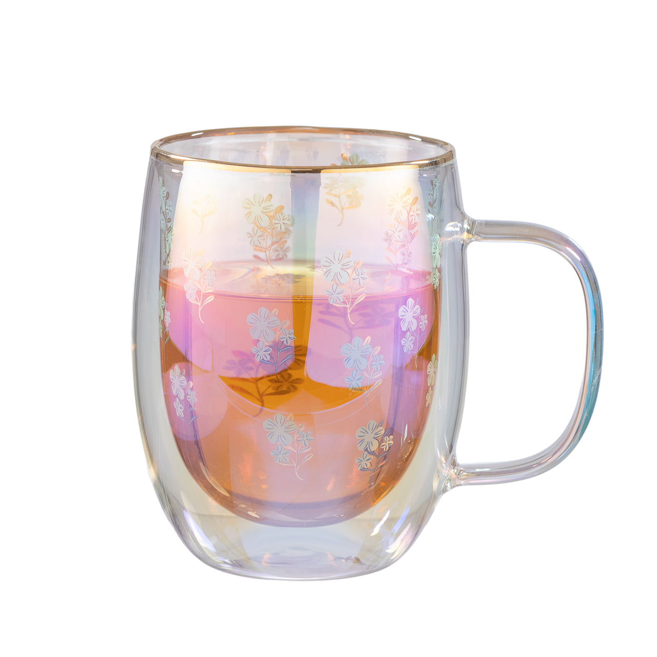 Taza Doble Vidrio Mint Flower