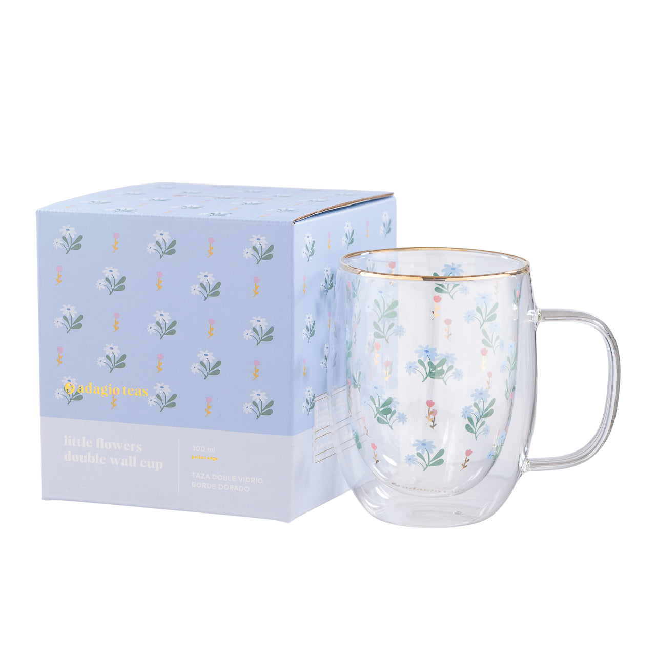 Taza Doble Vidrio Little Flowers