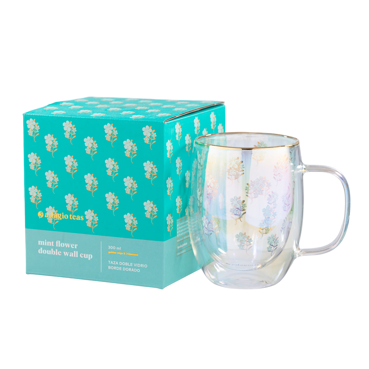Taza Doble Vidrio Mint Flower