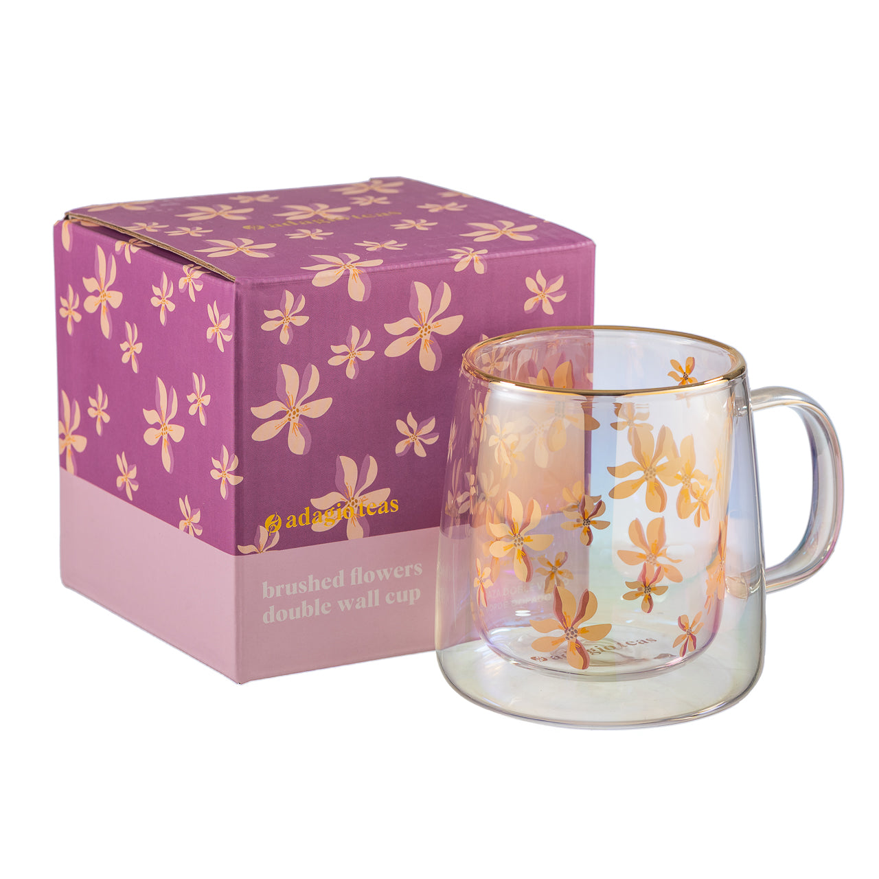 Taza Doble Vidrio Brushed Flowers Iridescent