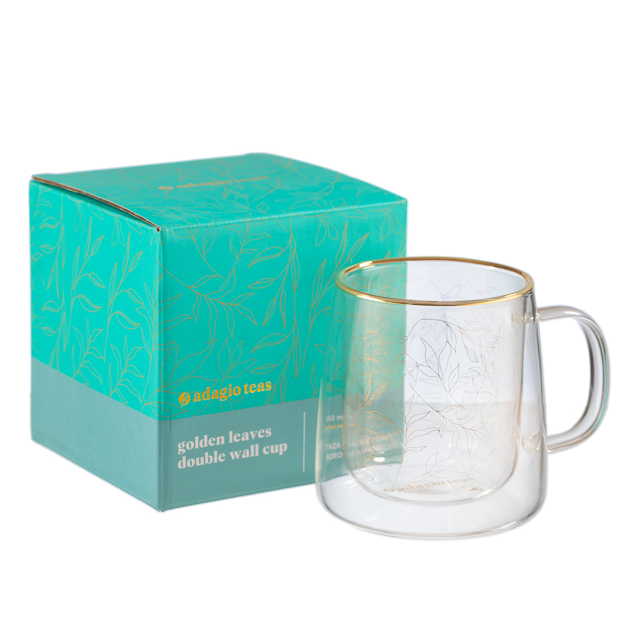 Taza Doble Vidrio Golden Leaves