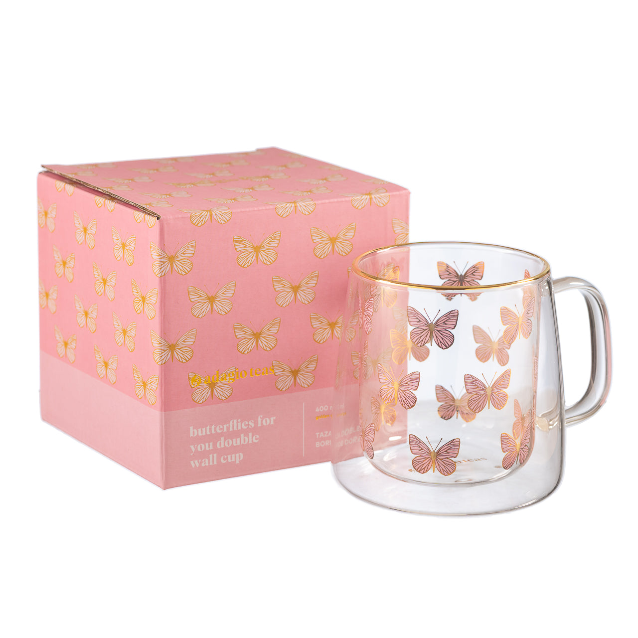 Taza Doble Vidrio Butterflies For You
