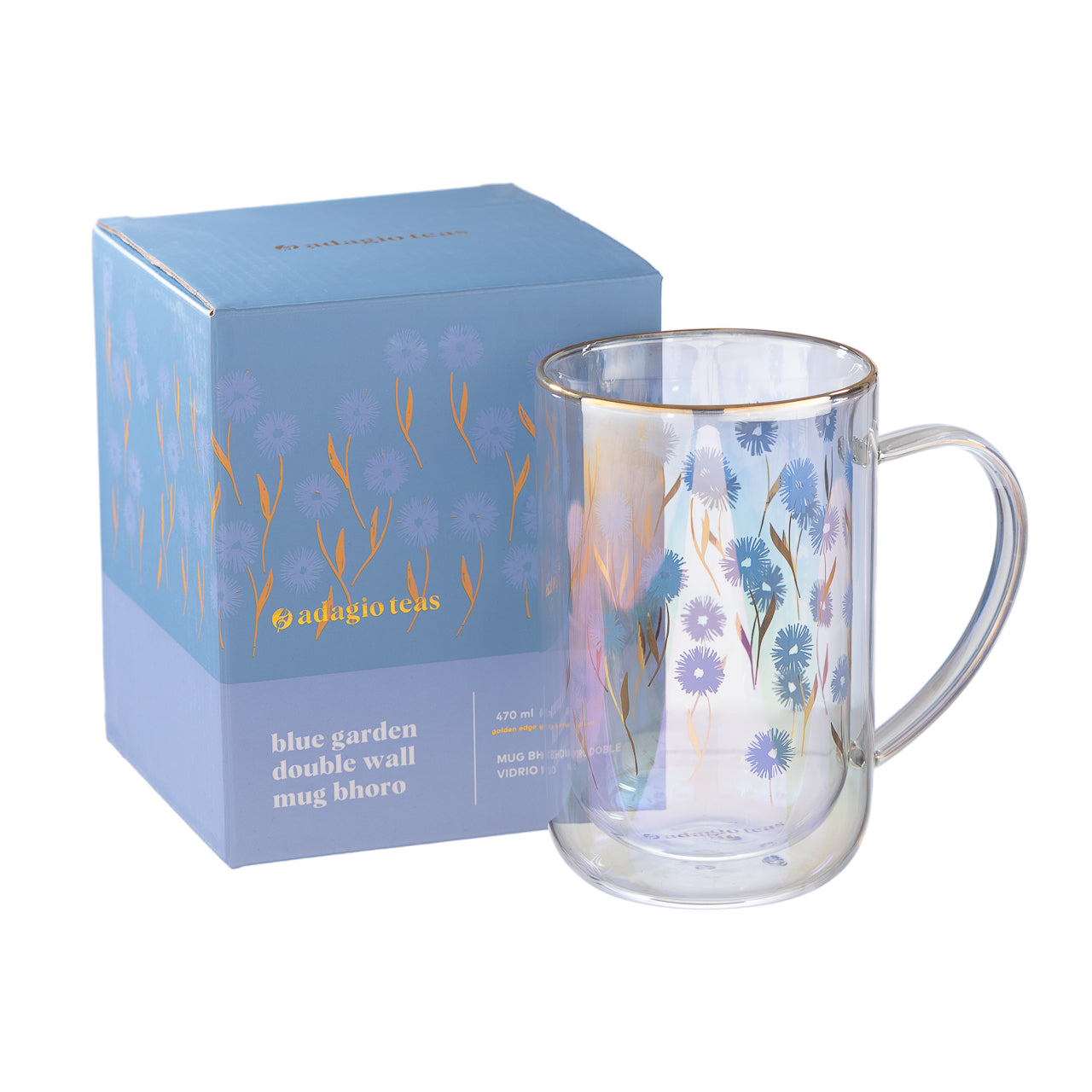 Mug Bhoro Doble Vidrio Blue Garden