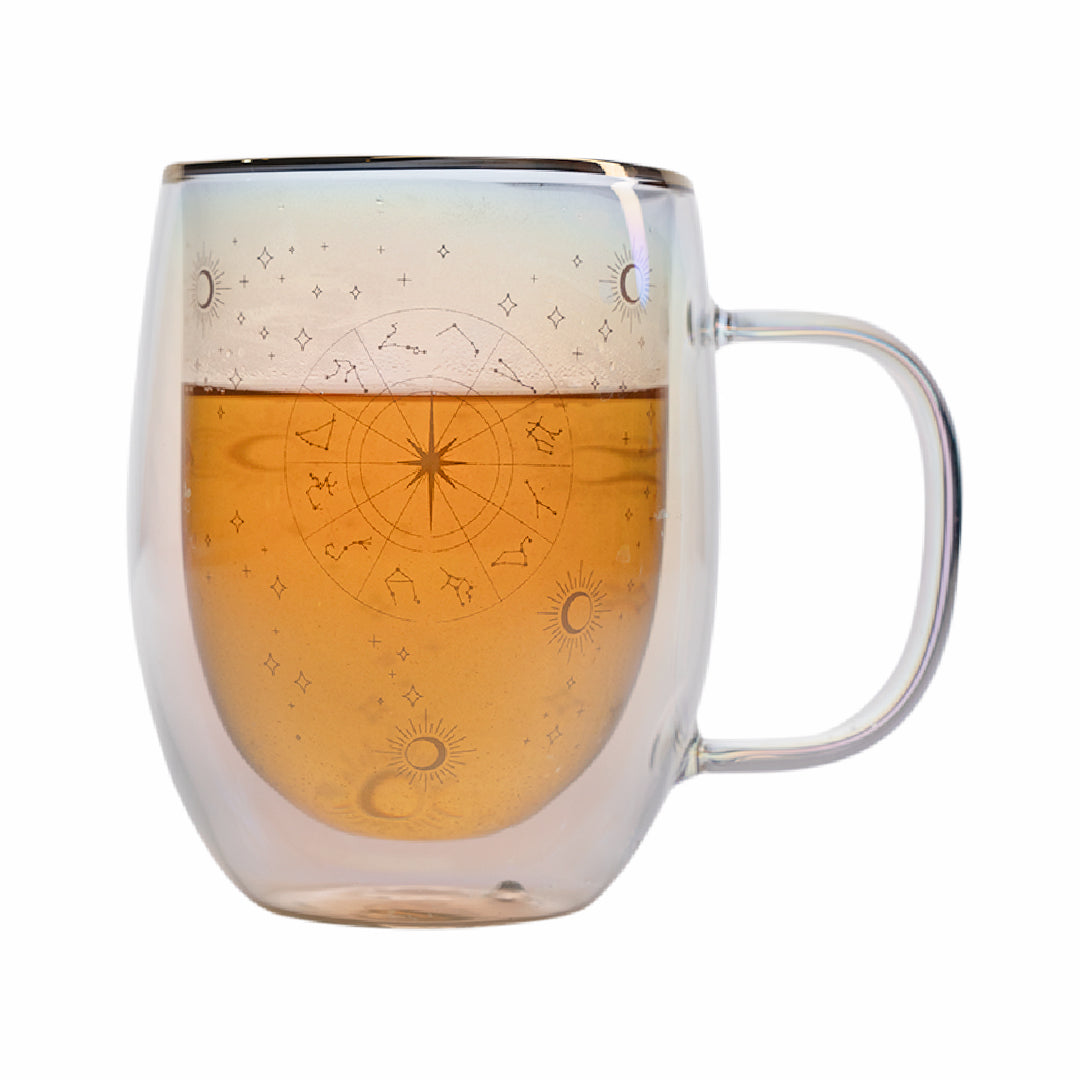 Taza Doble Vidrio Zodiac Signs Iridescent