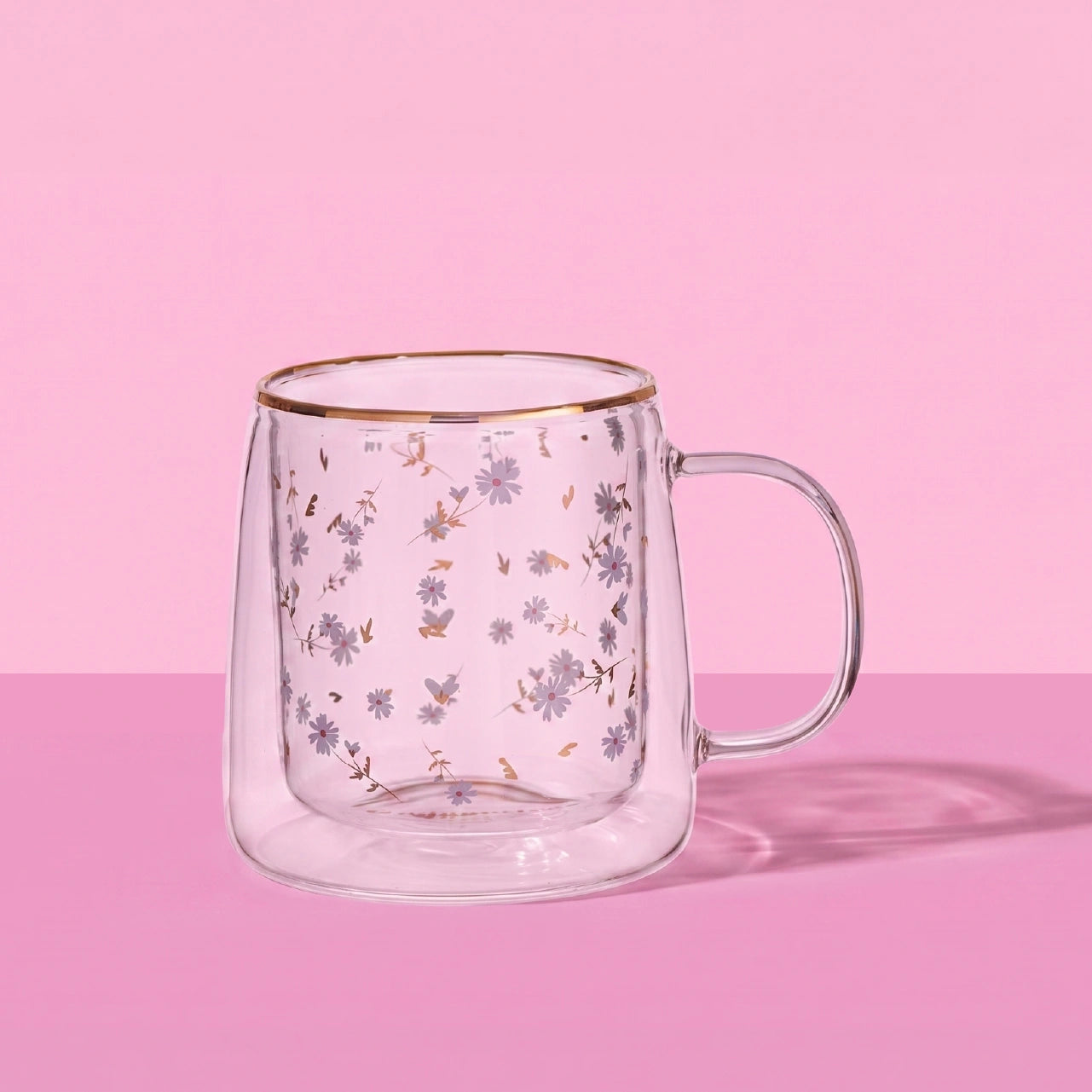 Taza Doble Vidrio Windy Daisies