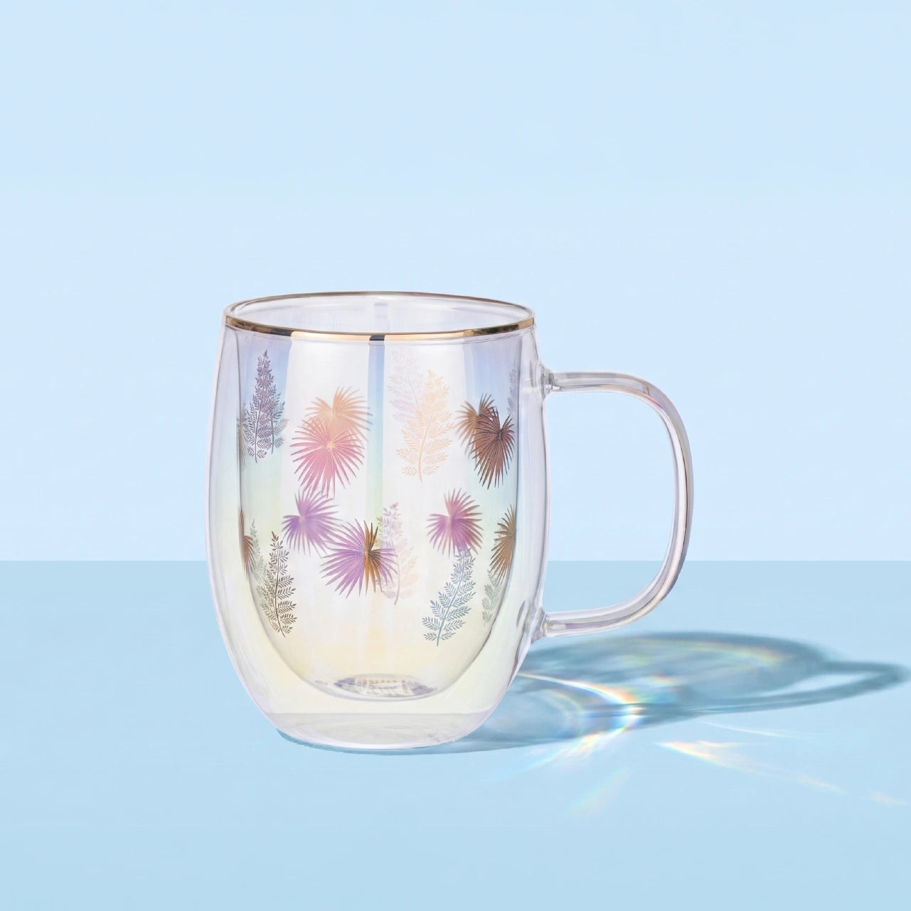 Taza Doble Vidrio Color Leaves