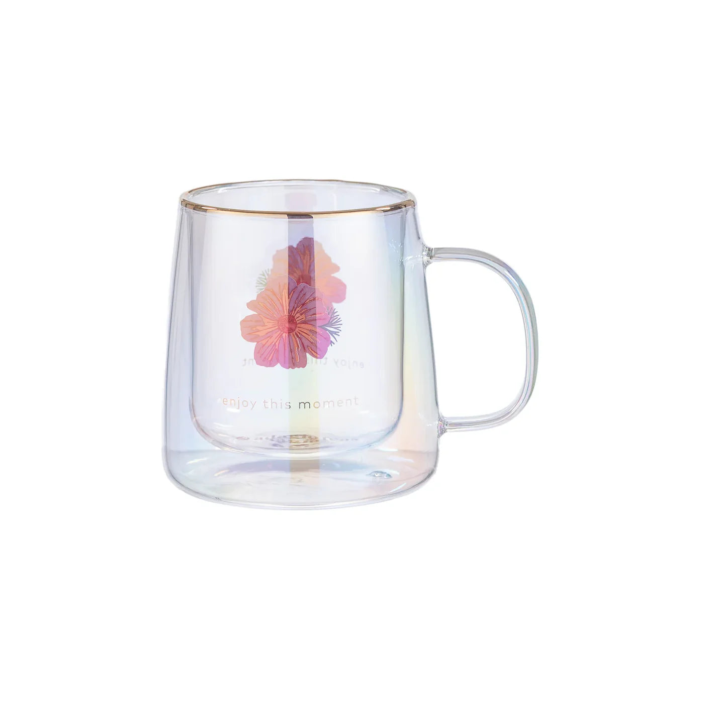 Taza Doble Vidrio Hibiscus Flower