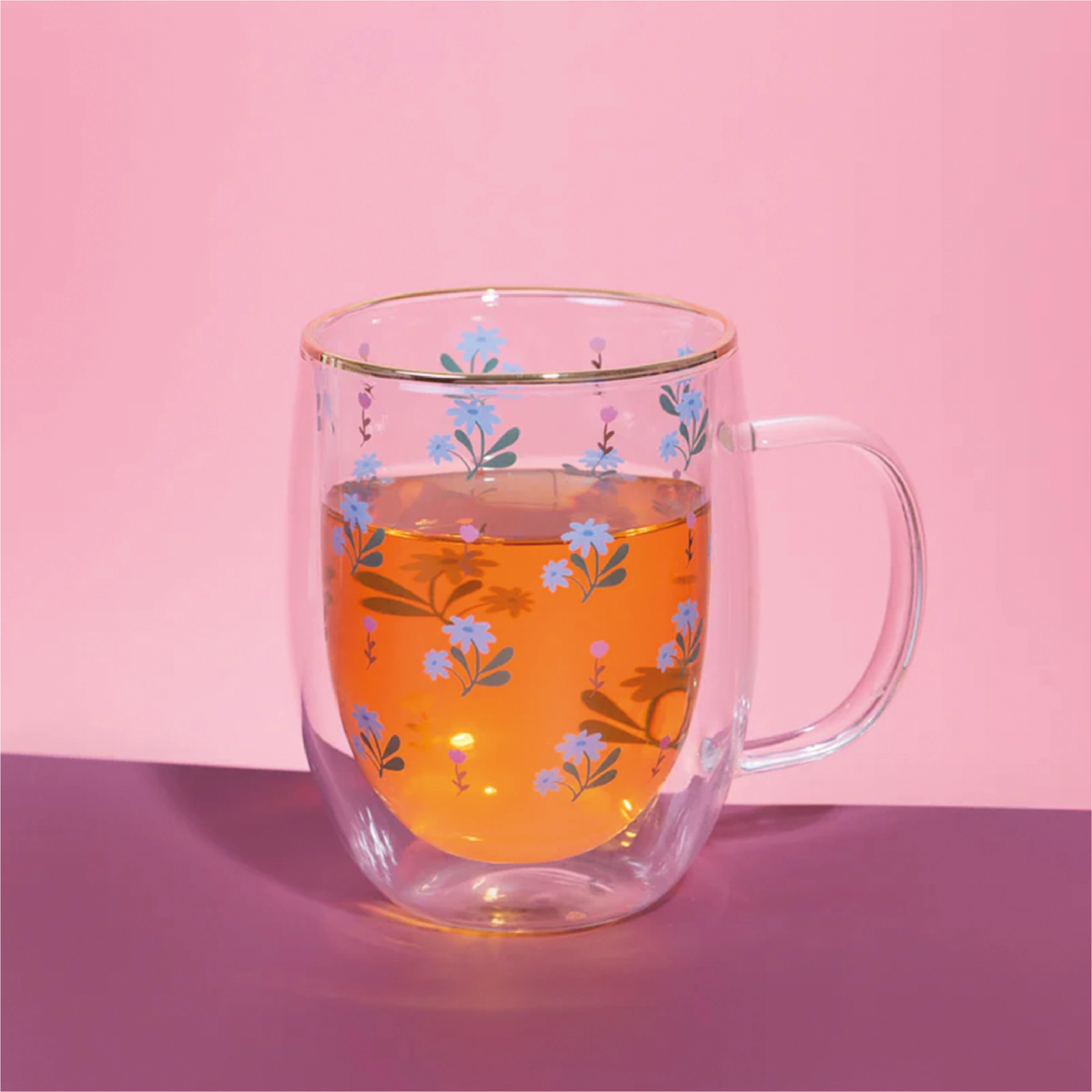 Taza Doble Vidrio Little Flowers