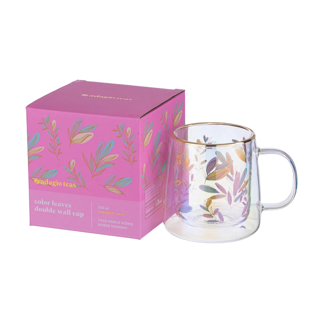 Taza Doble Vidrio Color Leaves