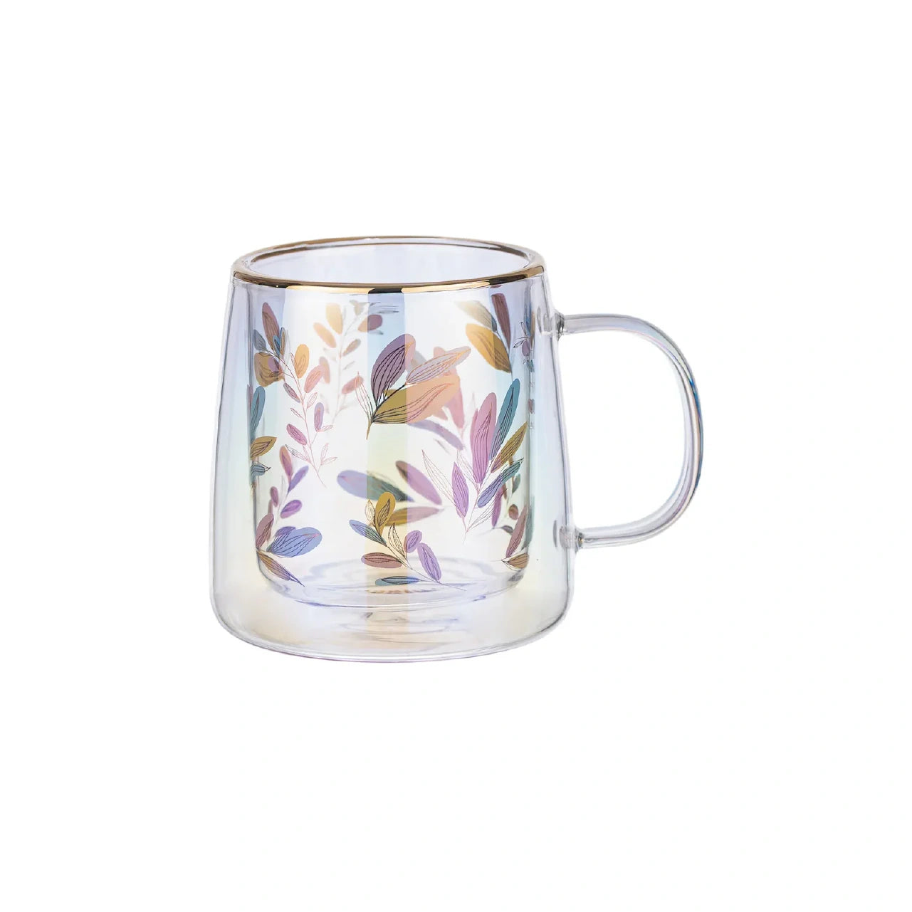 Taza Doble Vidrio Color Leaves