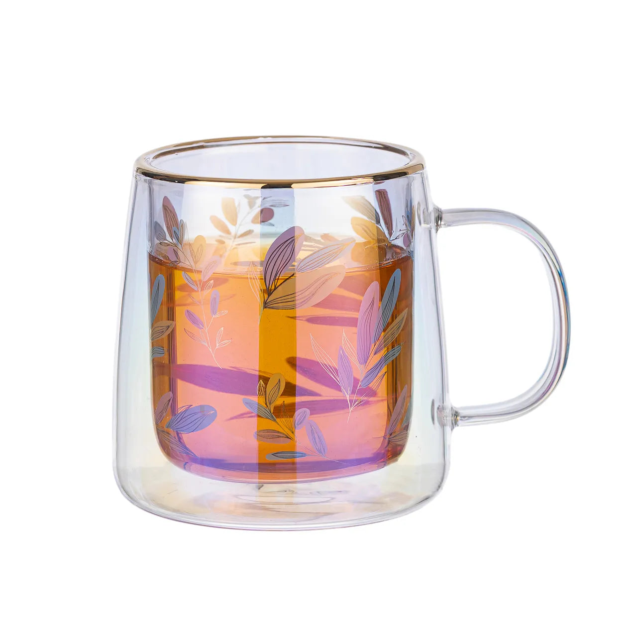 Taza Doble Vidrio Color Leaves