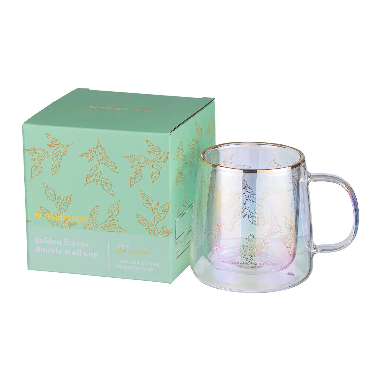 Taza Doble Vidrio Golden Leaves
