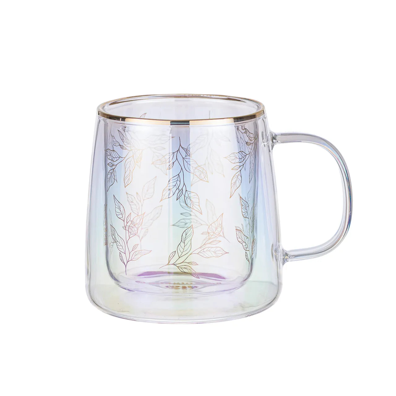 Taza Doble Vidrio Golden Leaves