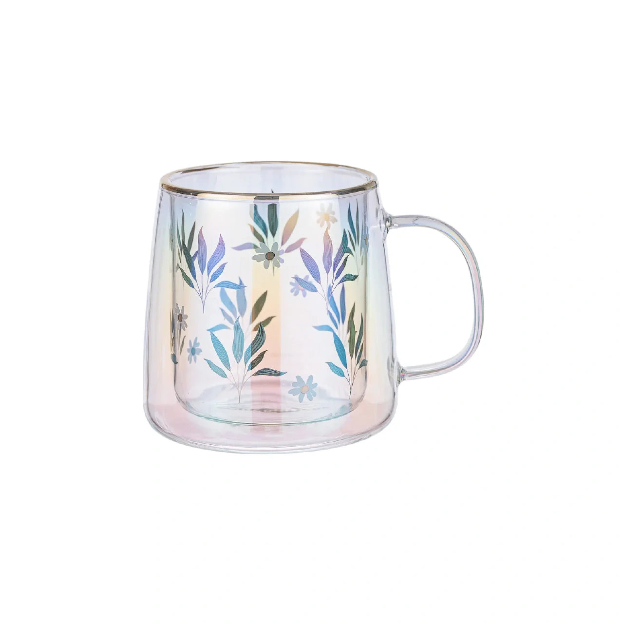 Taza Doble Vidrio Green Leaves and Daisies