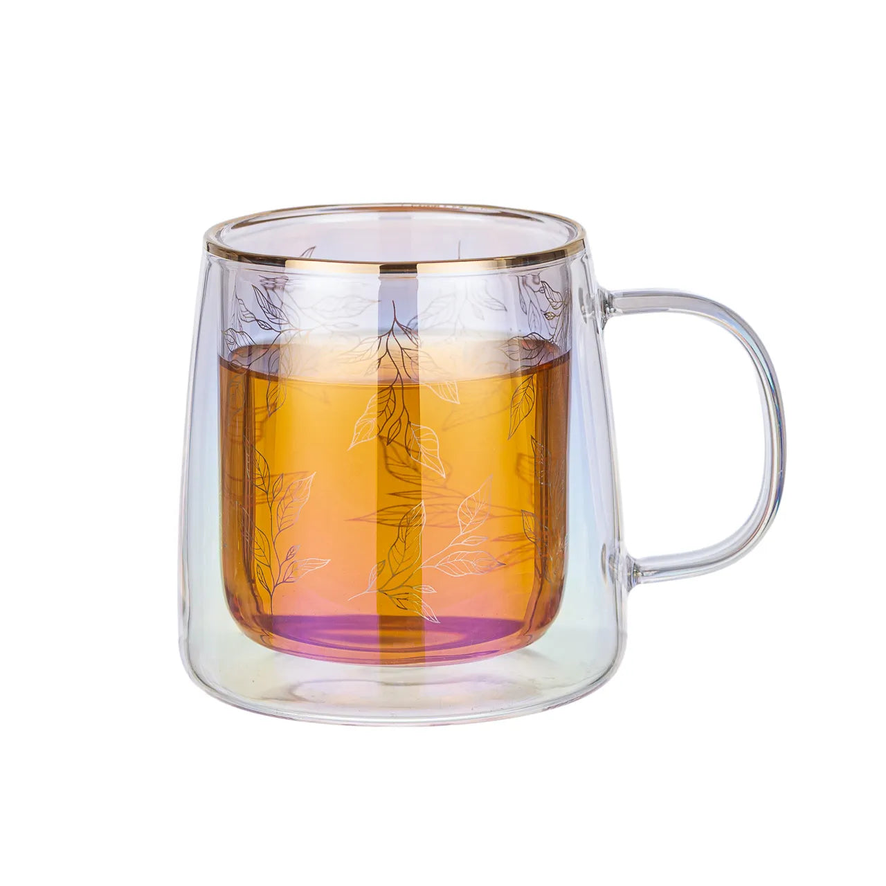 Taza Doble Vidrio Golden Leaves