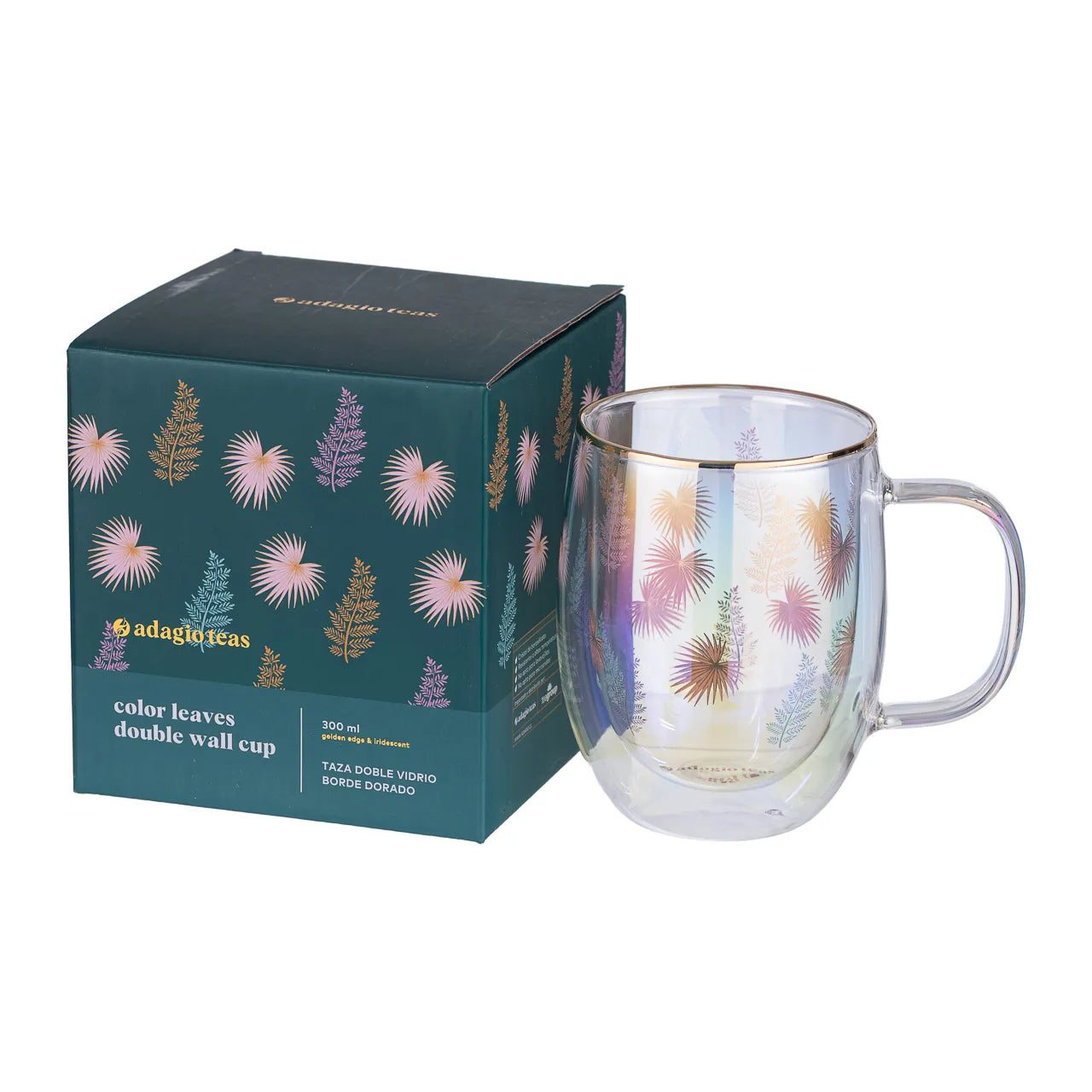Taza Doble Vidrio Color Leaves