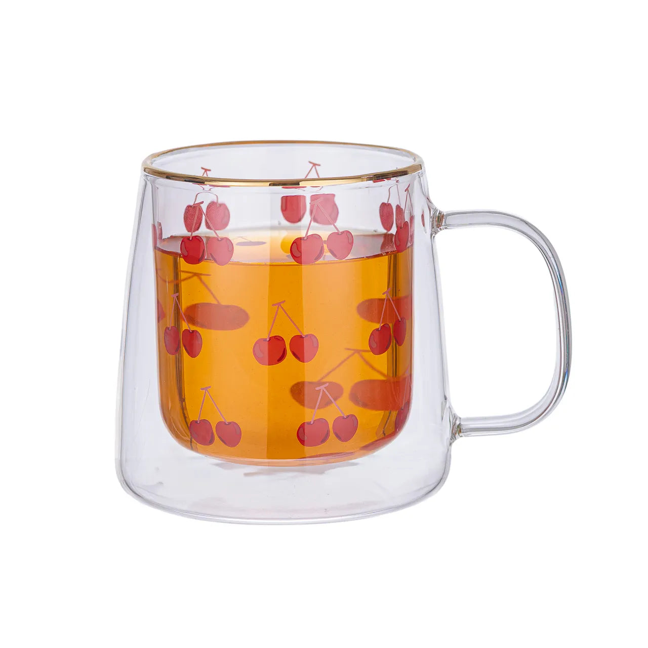 Taza Doble Vidrio Cherries