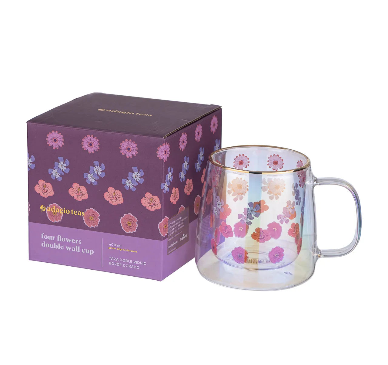 Taza Doble Vidrio Four Flowers