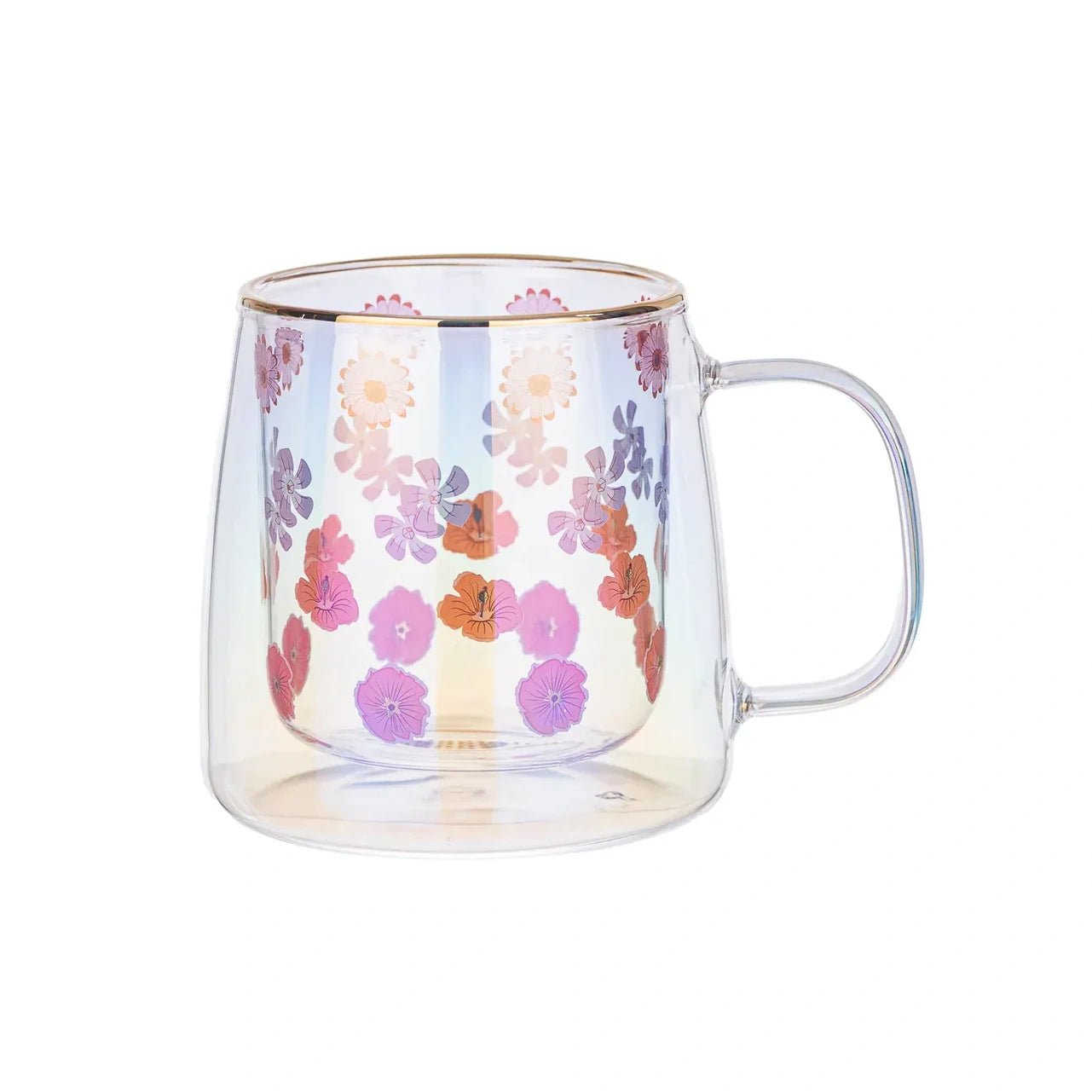 Taza Doble Vidrio Four Flowers