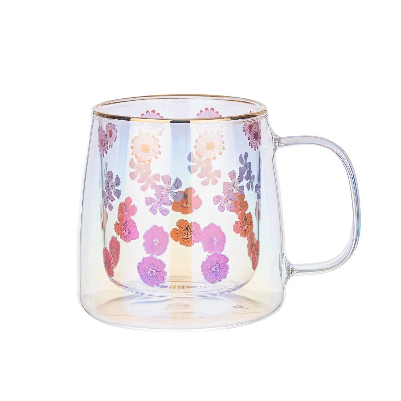Taza Doble Vidrio Four Flowers