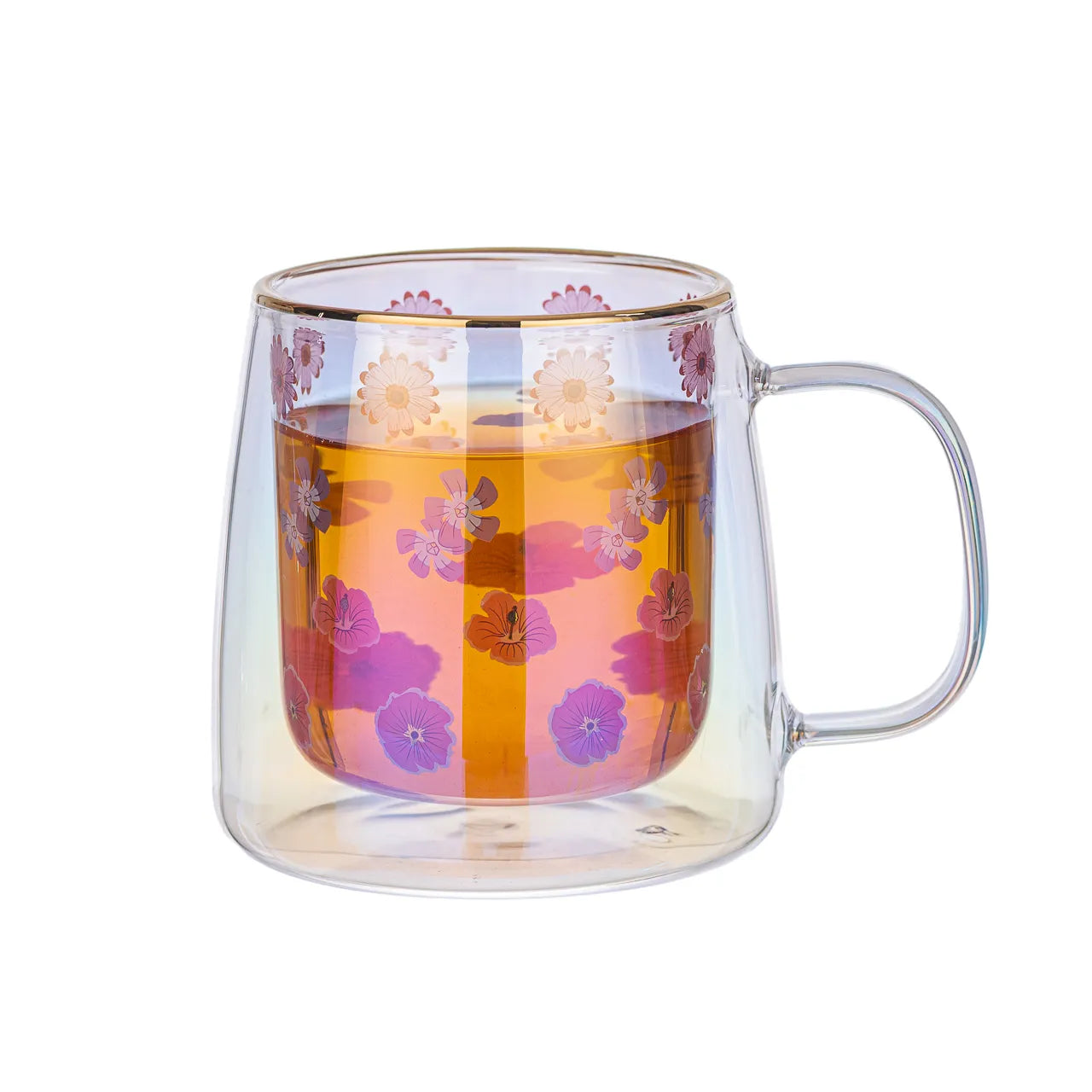 Taza Doble Vidrio Four Flowers