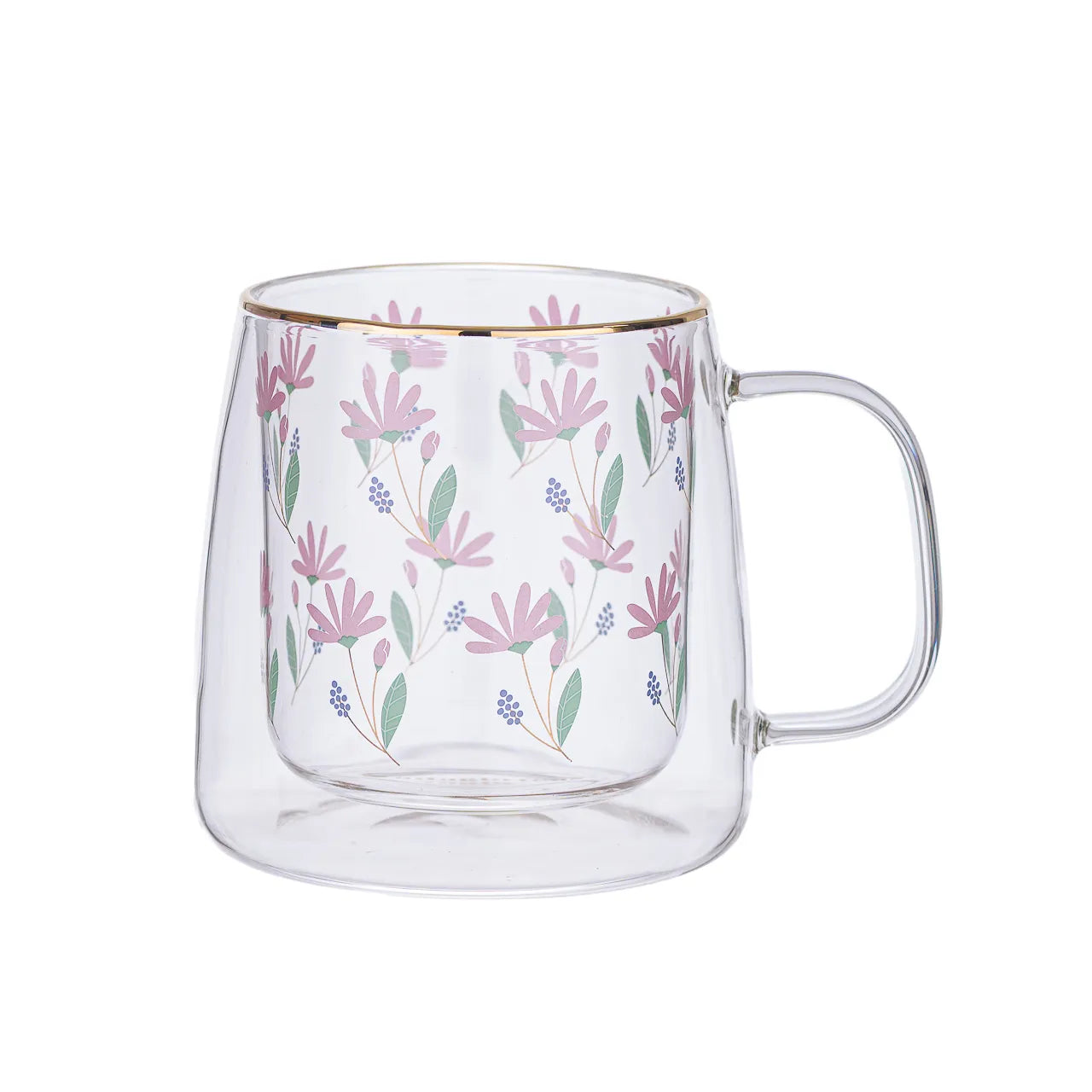 Taza Doble Vidrio Pink Flowers
