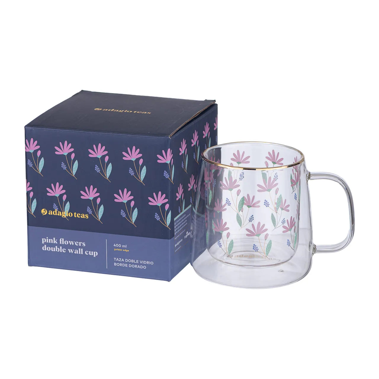 Taza Doble Vidrio Pink Flowers