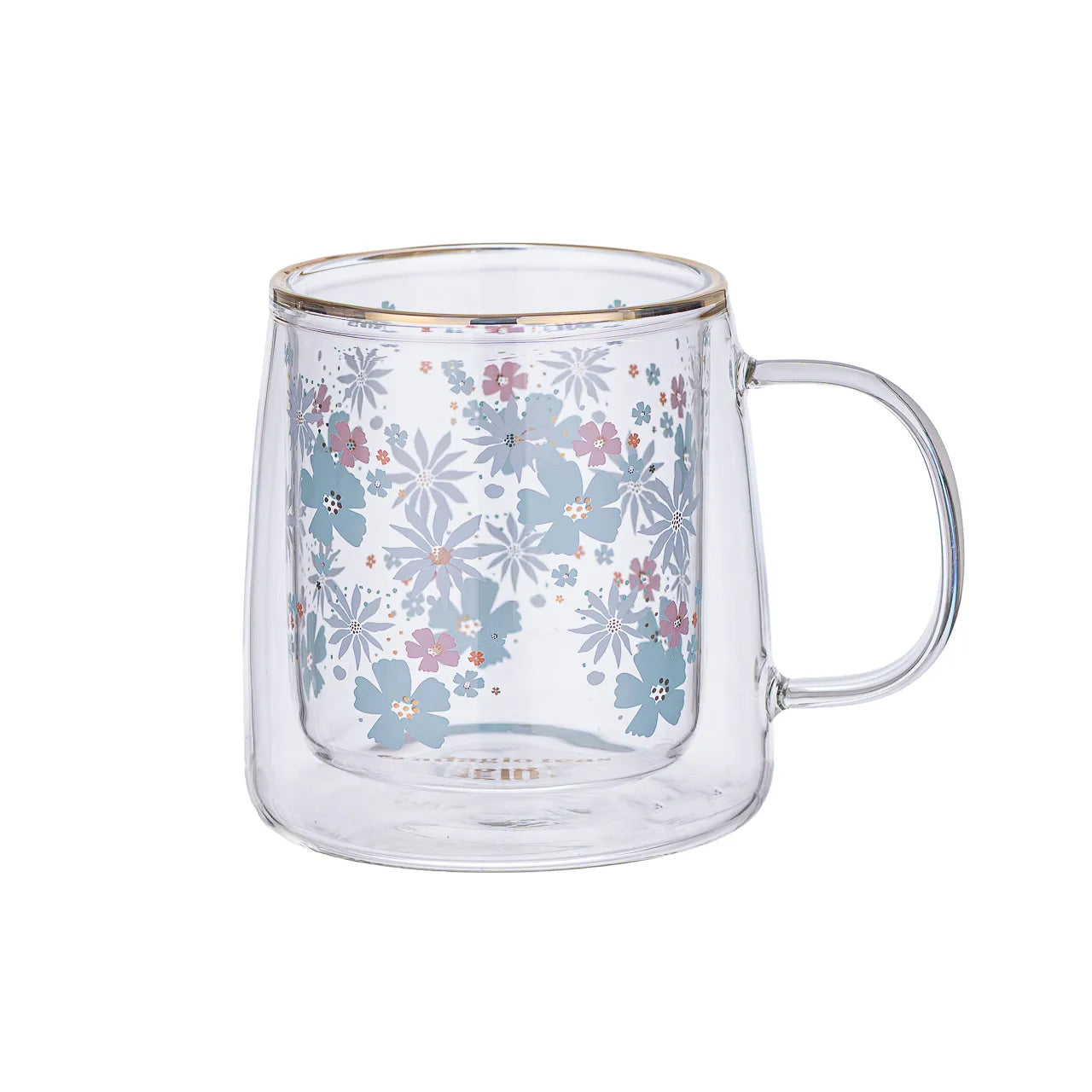 Taza Doble Vidrio Green and Pink Flowers