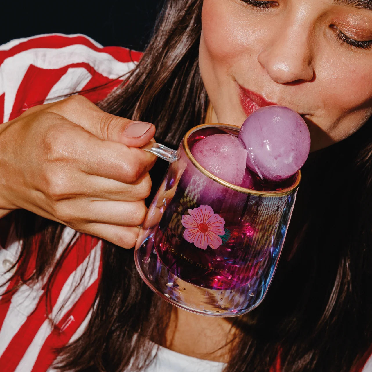 Taza Doble Vidrio Hibiscus Flower