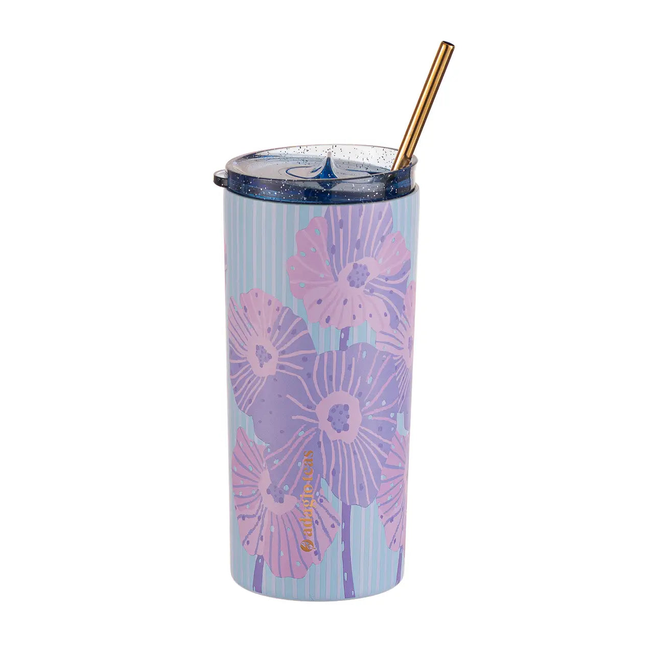 Tumbler Celeste Líneas Flores