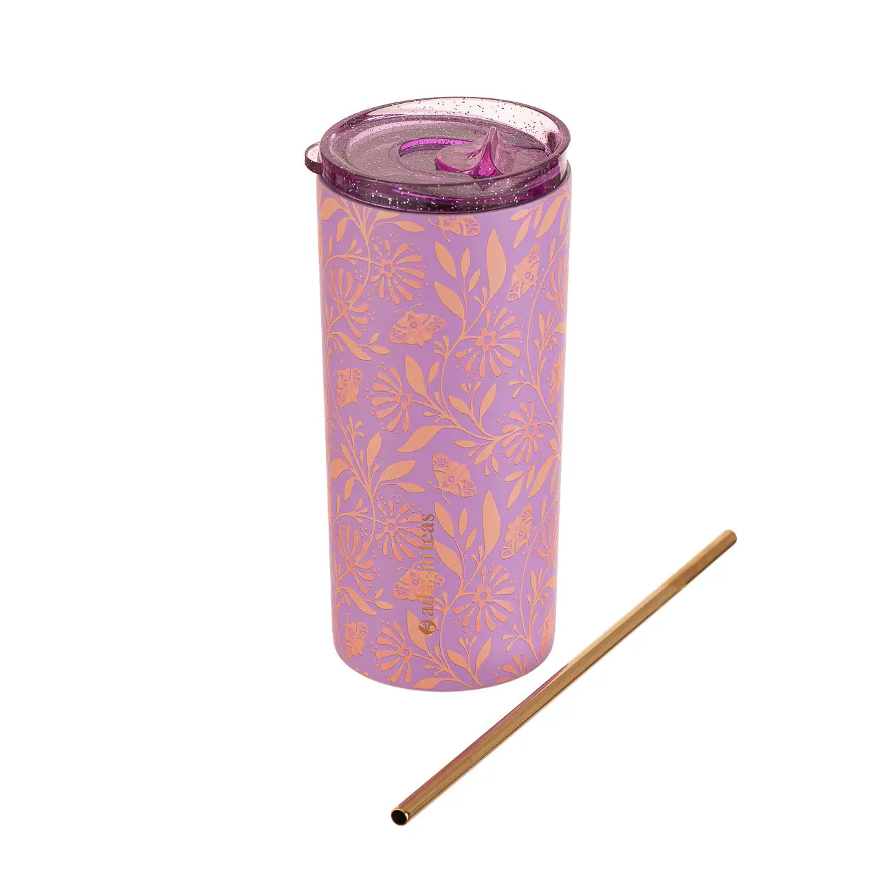 Tumbler Lila Flores Rosadas