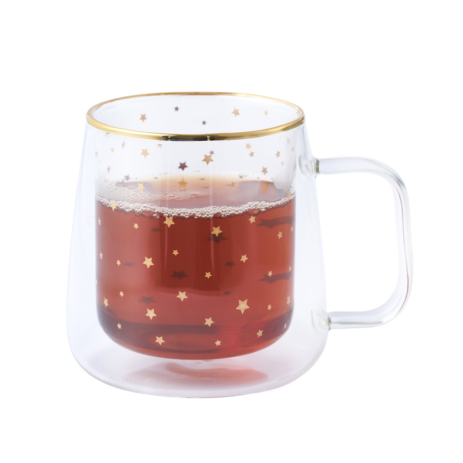 Taza Doble Vidrio Estrellas Doradas Grande