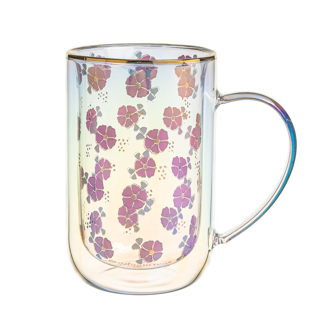 Mug Bhoro Doble Vidrio Flores Iridescent