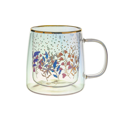 Taza Doble Vidrio Winter Flowers Iridescent 