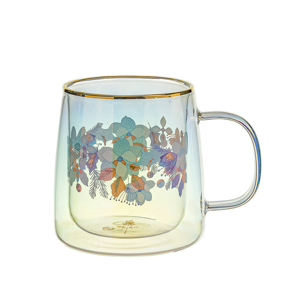 Taza Doble Vidrio Freeze Leaves Iridescent