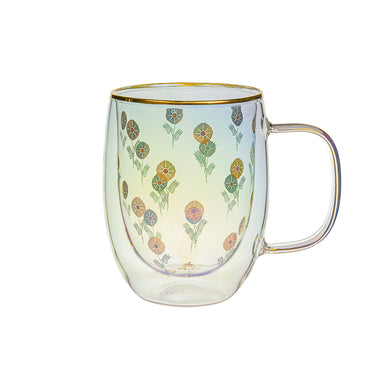 Taza Doble Vidrio Gold Blossom Iridescent