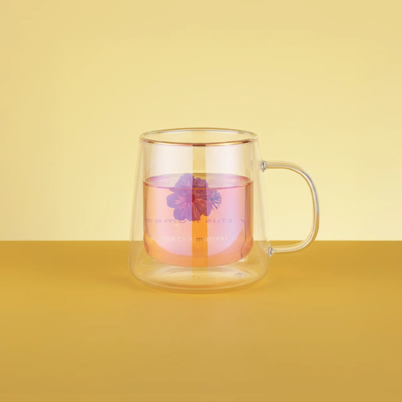 Taza Doble Vidrio Hibiscus Flower