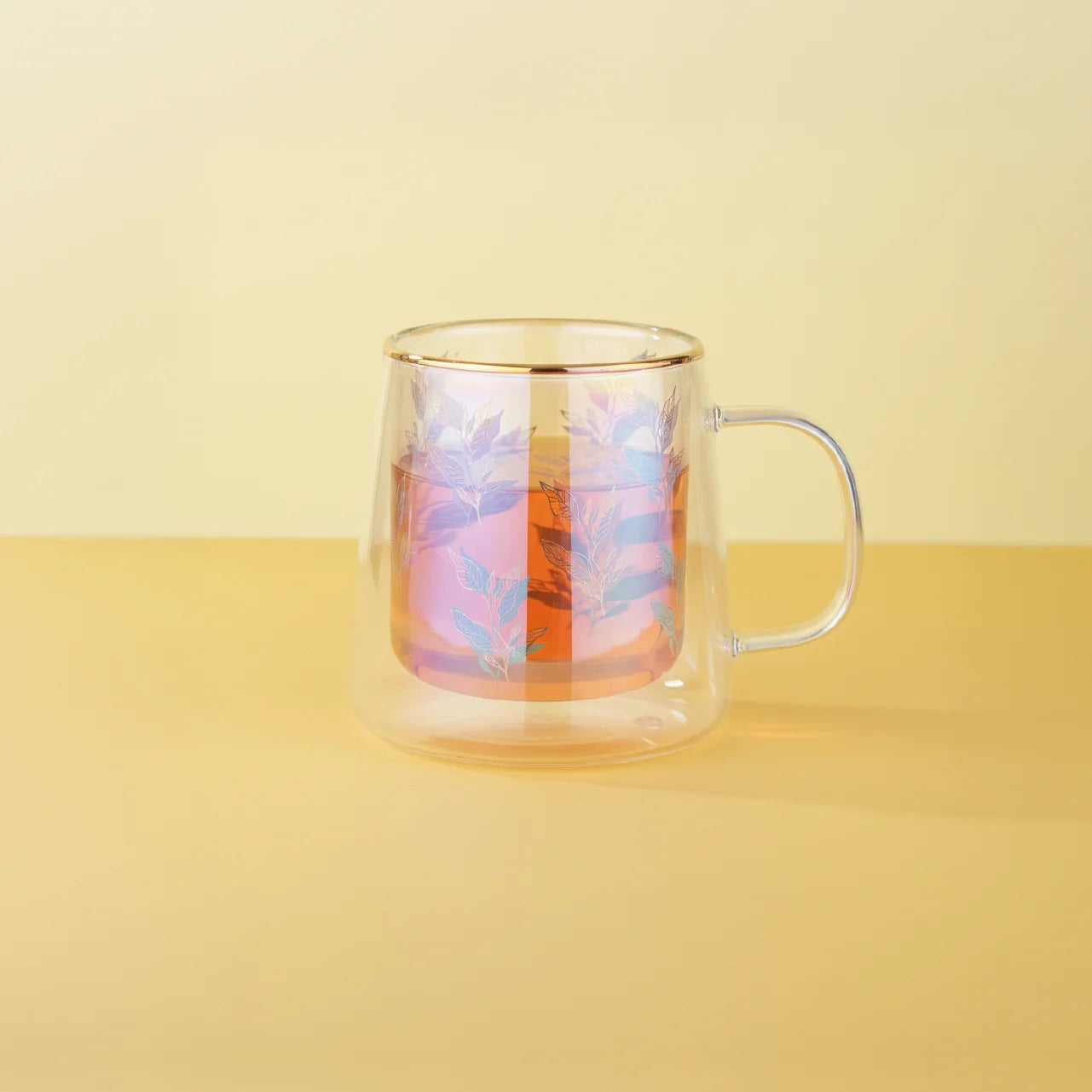 Taza Doble Vidrio Color Leaves