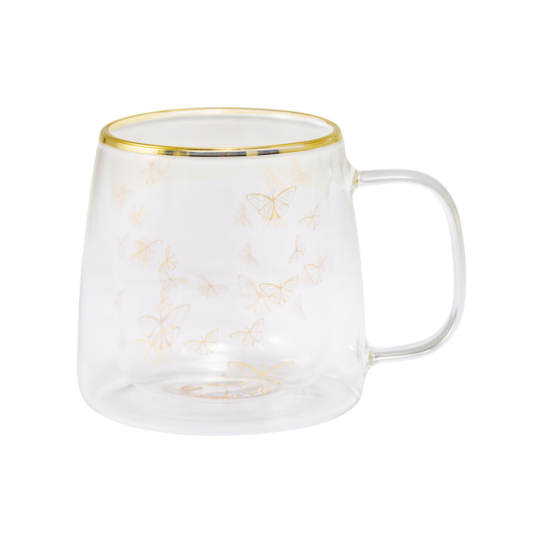 Taza Doble Vidrio Mariposas