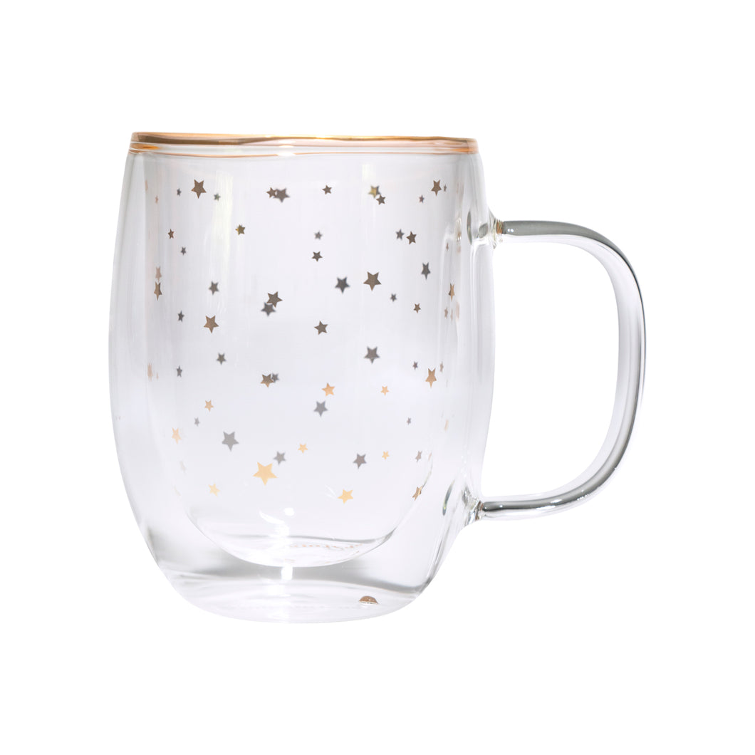 Taza Doble Vidrio Estrellas Doradas