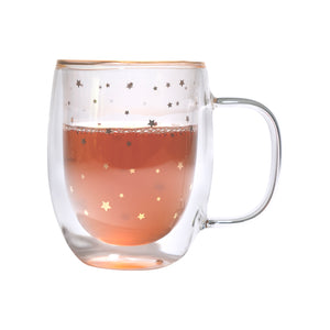 Taza Doble Vidrio Estrellas Doradas