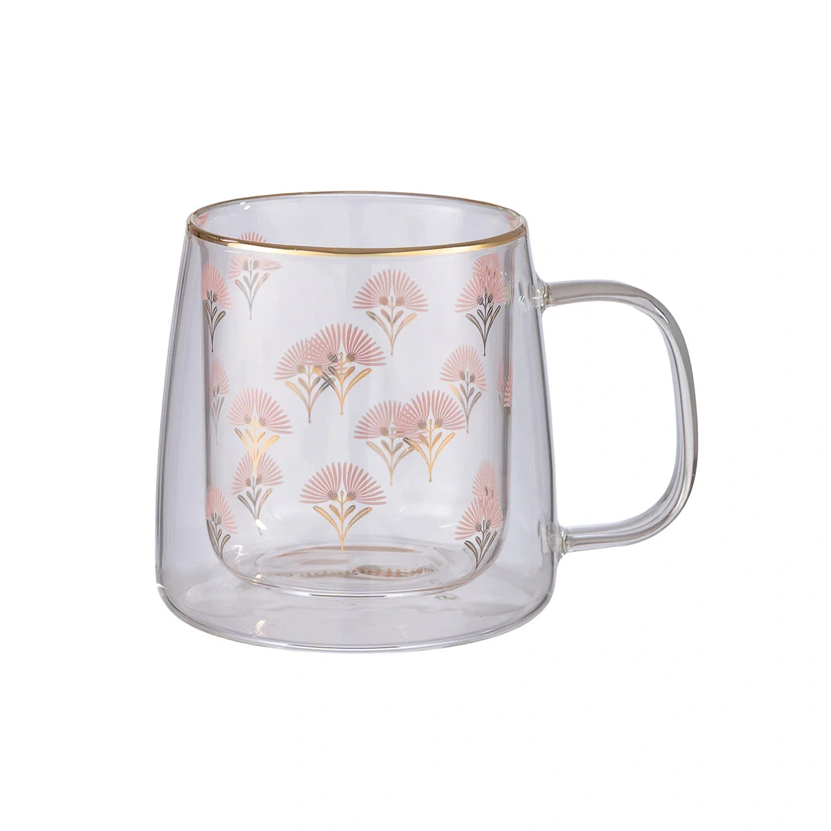 Taza Doble Vidrio Fan Flower