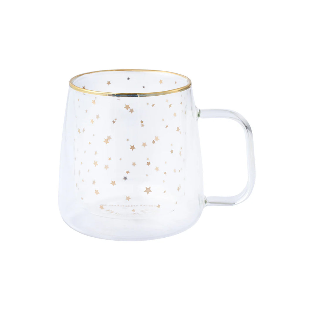Taza Doble Vidrio Estrellas Doradas Grande